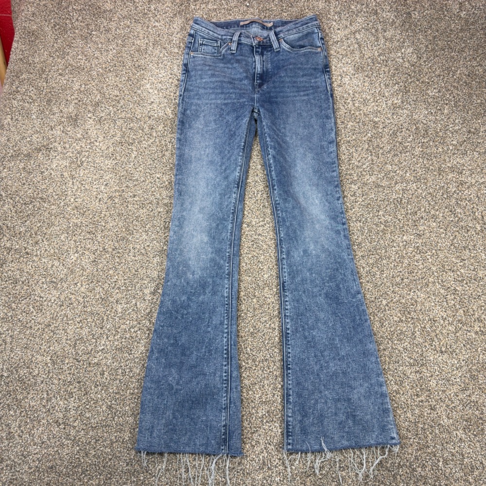 Hudson Nico Melody Blues High Rise Flare Jeans Blue Acid Wash Raw Hem 24 Boho